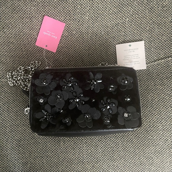 kate spade Handbags - Kate spade cross body black Velvet with flowers